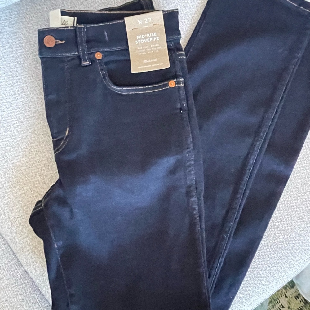 New Madewell Women’s Mid-Rise Stovepipe Jeans - Dark Blue
